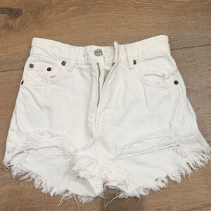 Zara White Distressed Denim Jean Shorts